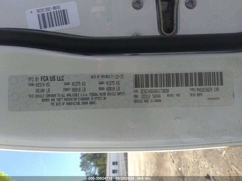 2016 Dodge Charger Se VIN: 2C3CDXBG9GH173658 Lot: 39524715