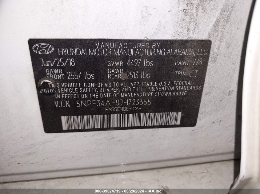 5NPE34AF8JH723655 2018 Hyundai Sonata Sport+