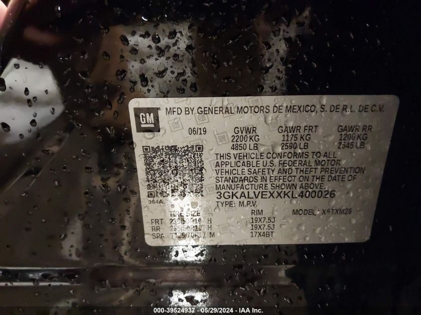 2019 GMC Terrain Slt VIN: 3GKALVEXXKL400026 Lot: 39524937
