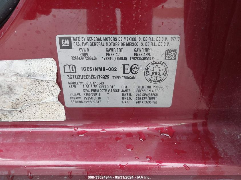 2014 GMC Sierra 1500 Sle VIN: 3GTU2UEC8EG179929 Lot: 39524944