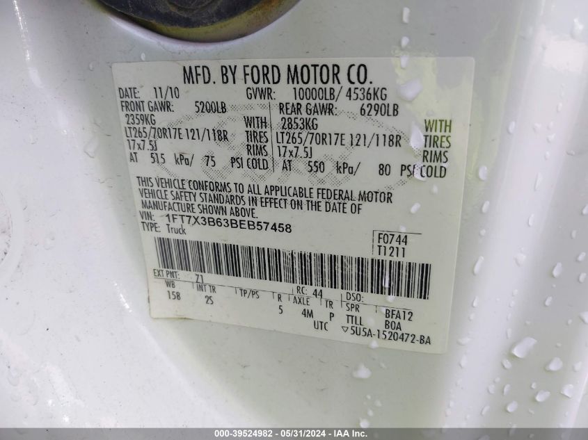 2011 Ford F-350 Xlt VIN: 1FT7X3B63BEB57458 Lot: 39524982