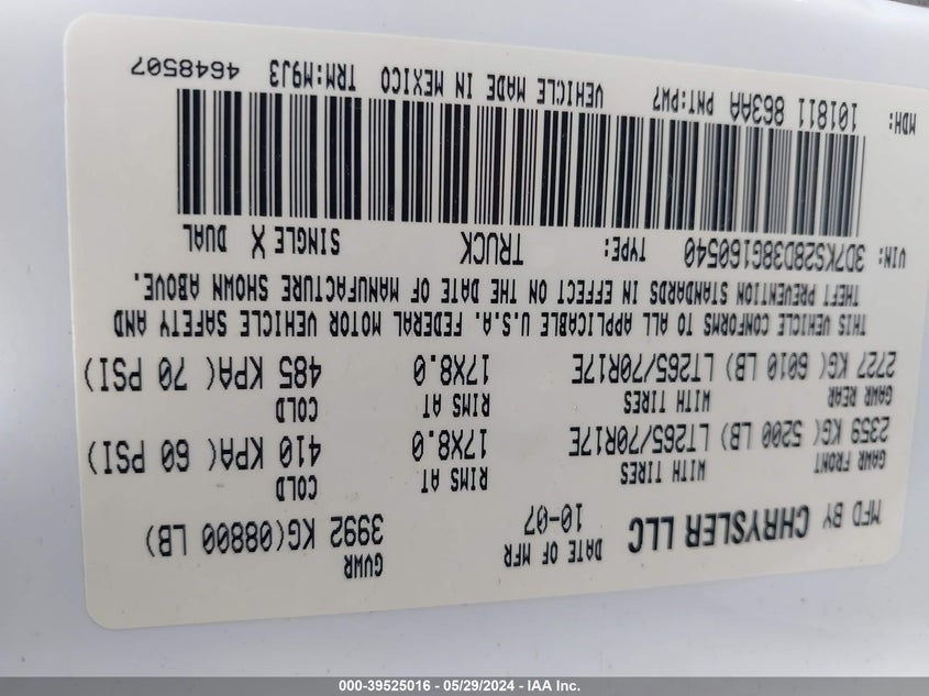 2008 Dodge Ram 2500 Slt VIN: 3D7KS28D38G160540 Lot: 39525016