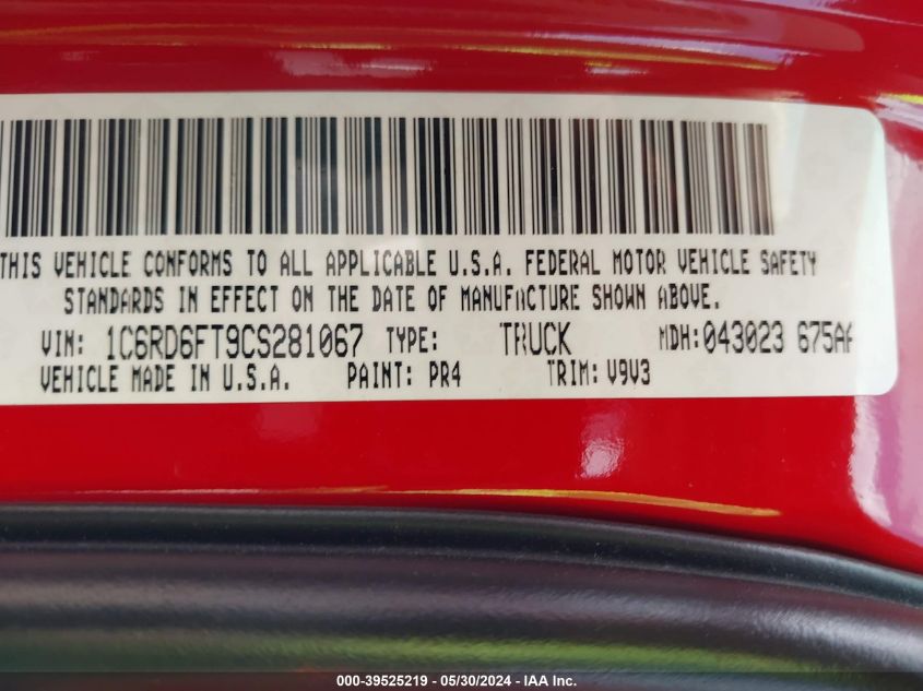 2012 Ram 1500 St VIN: 1C6RD6FT9CS281067 Lot: 39525219