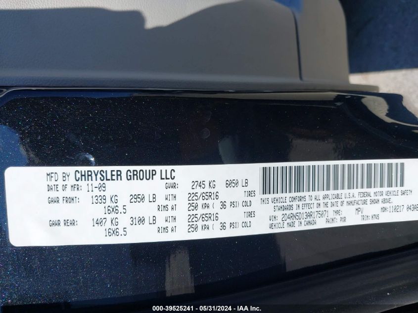 2010 Dodge Grand Caravan Sxt VIN: 2D4RN5D13AR175071 Lot: 39525241