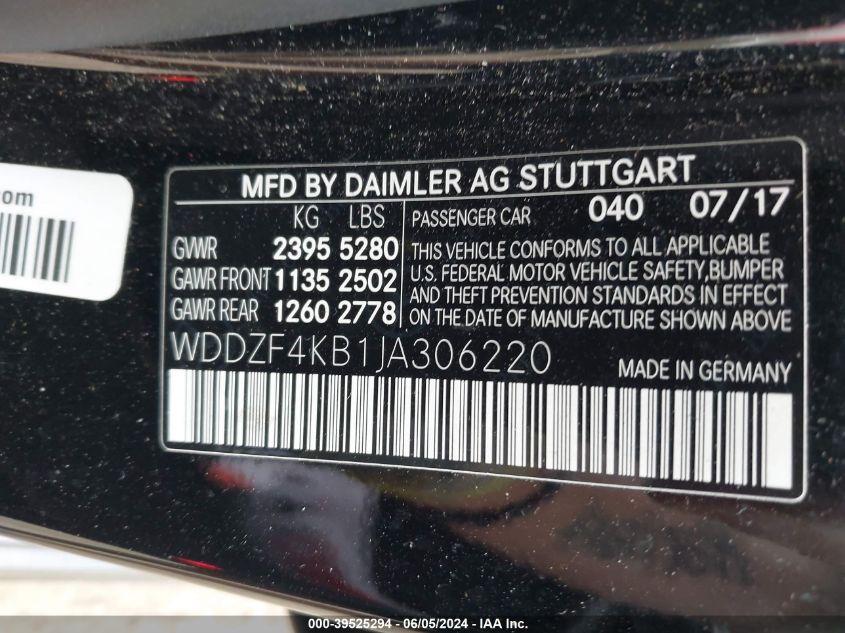 WDDZF4KB1JA306220 2018 Mercedes-Benz E 300 4Matic