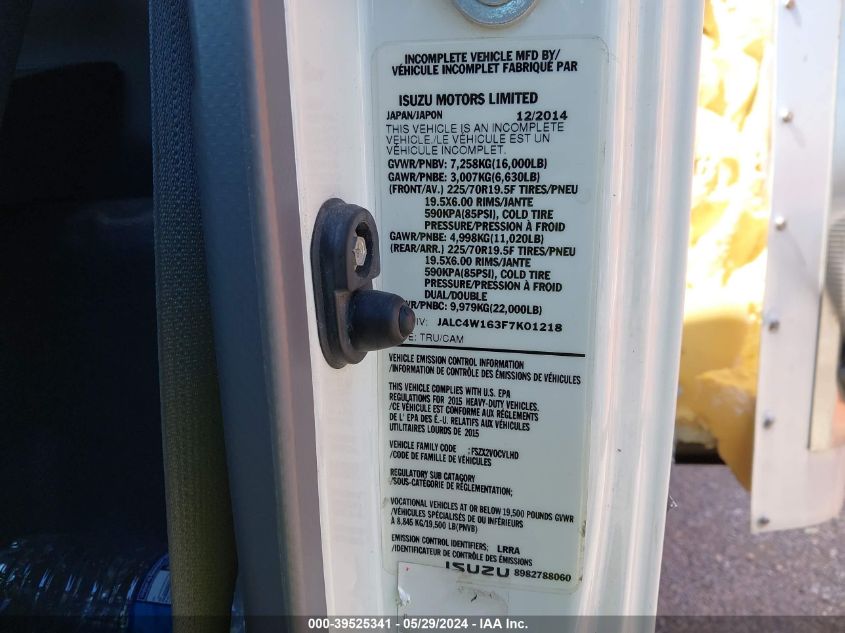 2015 Isuzu Npr Dsl Reg At VIN: JALC4W163F7K01218 Lot: 39525341