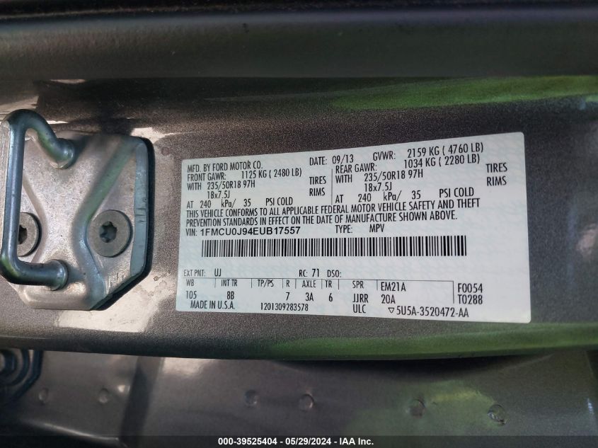 2014 Ford Escape Titanium VIN: 1FMCU0J94EUB17557 Lot: 39525404