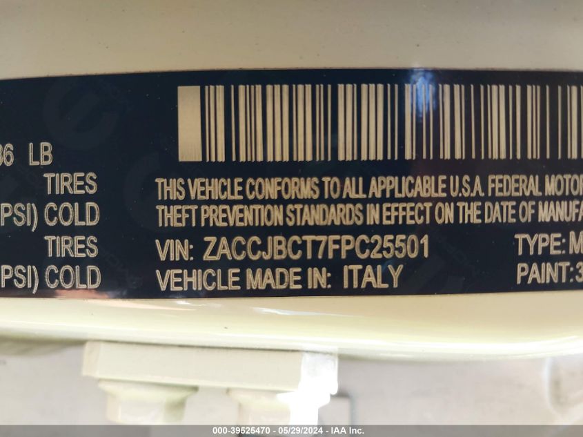 2015 Jeep Renegade Trailhawk VIN: ZACCJBCT7FPC25501 Lot: 39525470