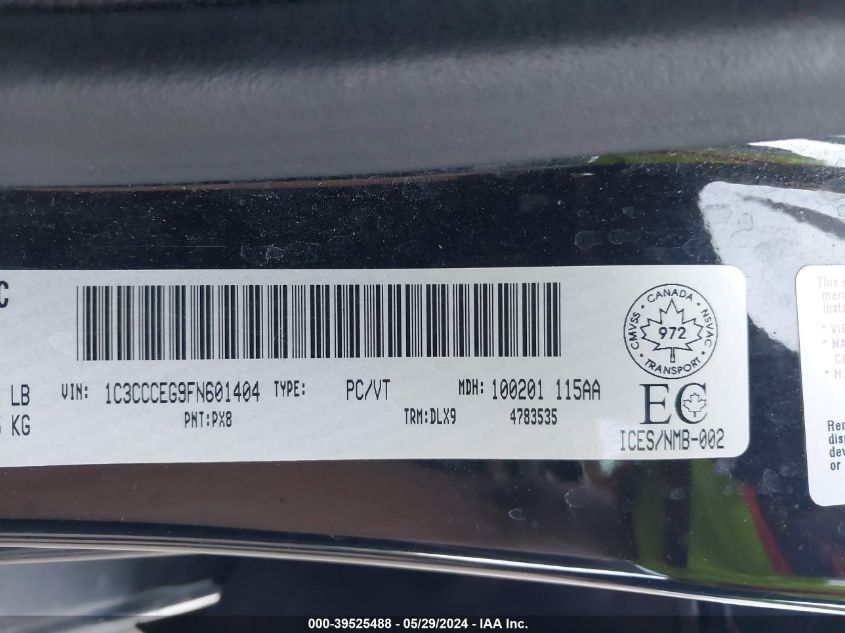 2015 Chrysler 200 C VIN: 1C3CCCEG9FN601404 Lot: 39525488