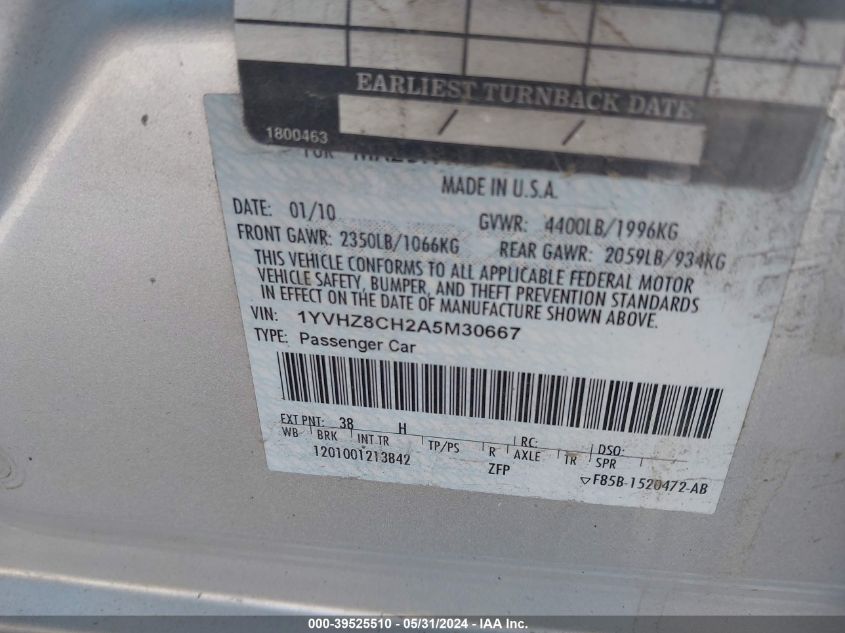 2010 Mazda Mazda6 I Touring VIN: 1YVHZ8CH2A5M30667 Lot: 39525510