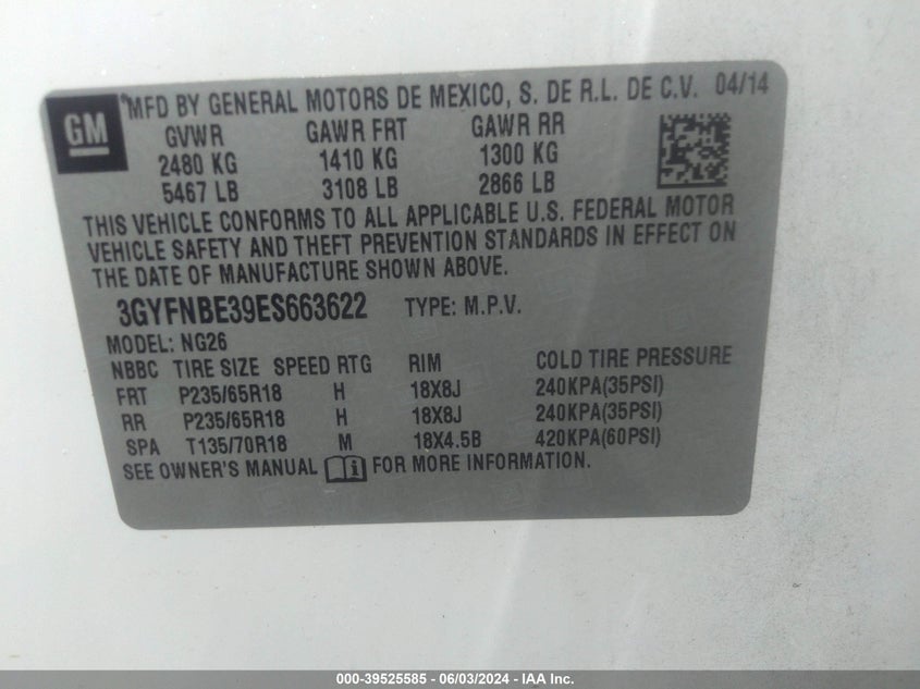 2014 CADILLAC SRX LUXURY COLLECTION - 3GYFNBE39ES663622