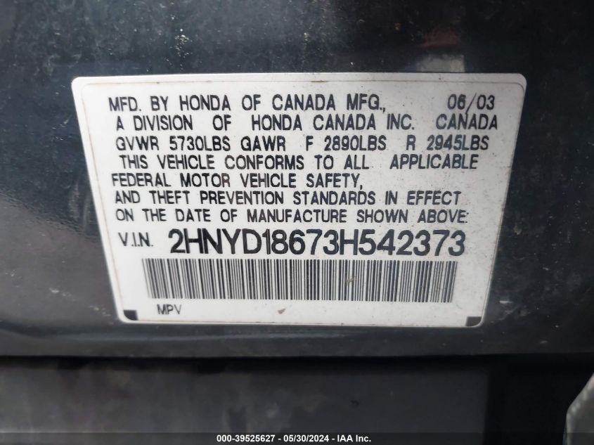 2HNYD18673H542373 2003 Acura Mdx