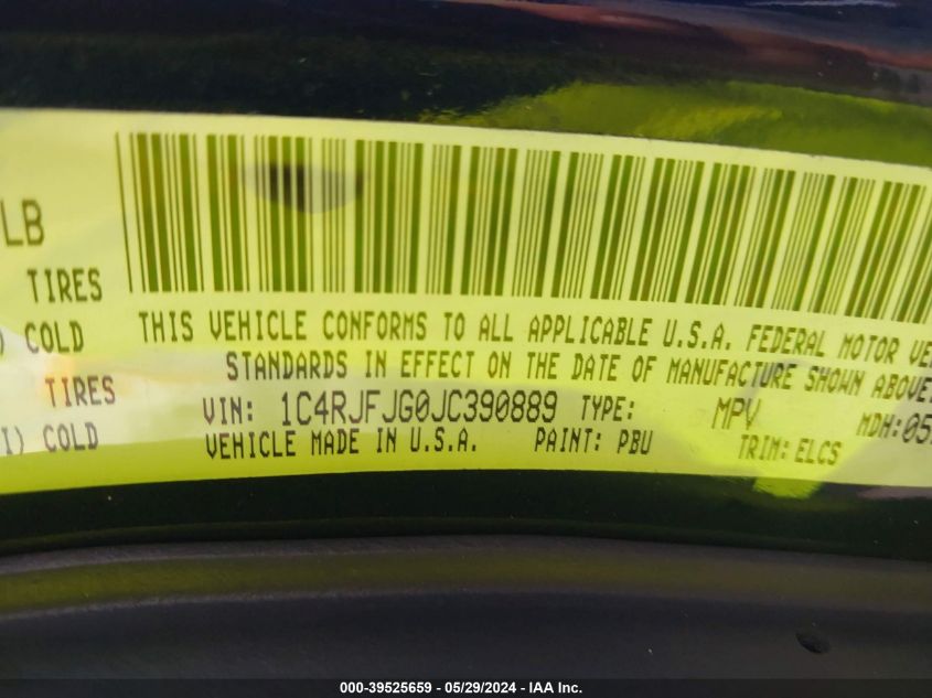 2018 Jeep Grand Cherokee Summit 4X4 VIN: 1C4RJFJG0JC390889 Lot: 39525659