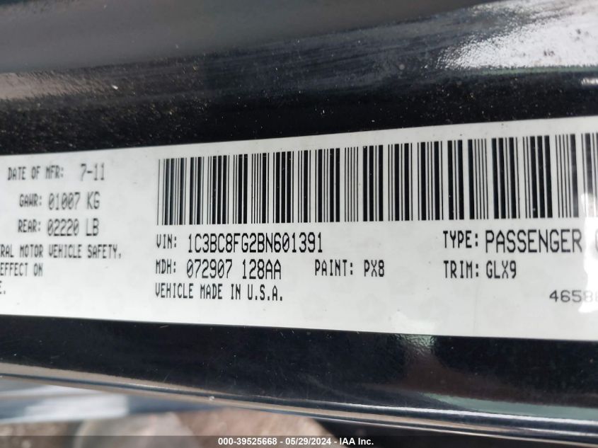 2011 Chrysler 200 S VIN: 1C3BC8FG2BN601391 Lot: 39525668