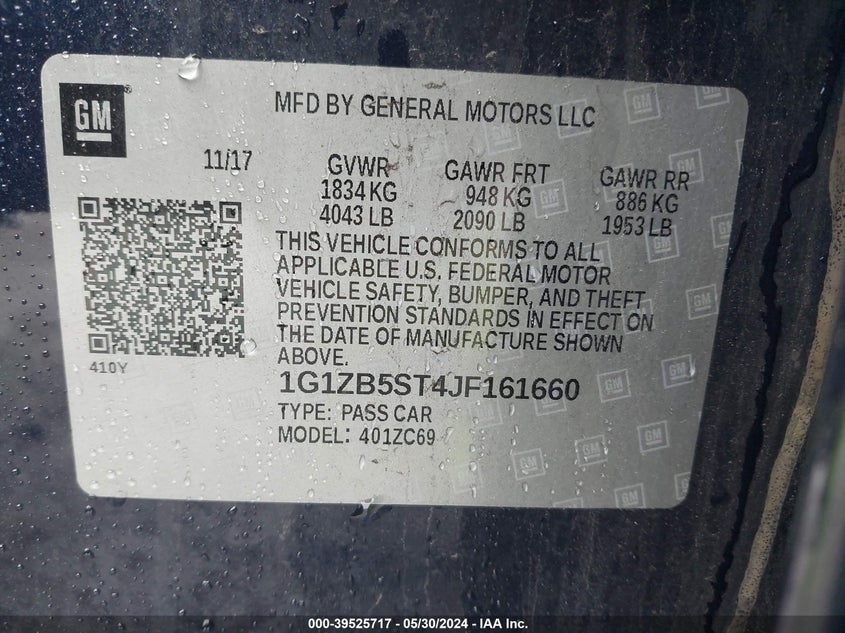 2018 Chevrolet Malibu 1Ls VIN: 1G1ZB5ST4JF161660 Lot: 39525717