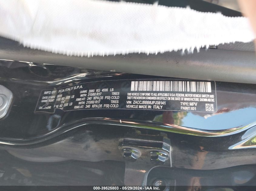 2018 Jeep Renegade Latitude 4X4 VIN: ZACCJBBB8JPJ38141 Lot: 39525803