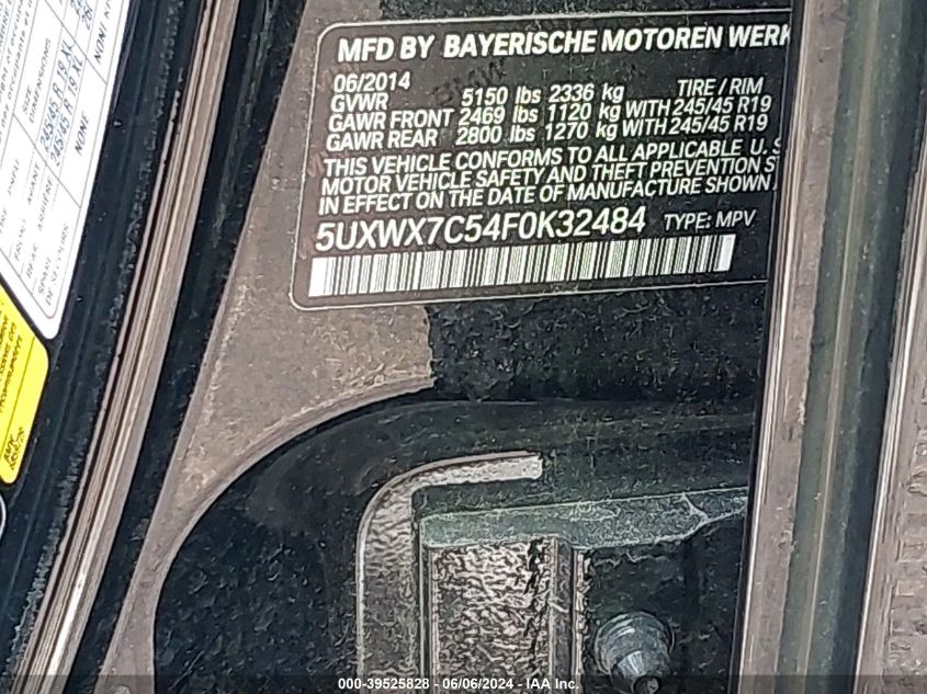 2015 BMW X3 xDrive35I VIN: 5UXWX7C54F0K32484 Lot: 39525828