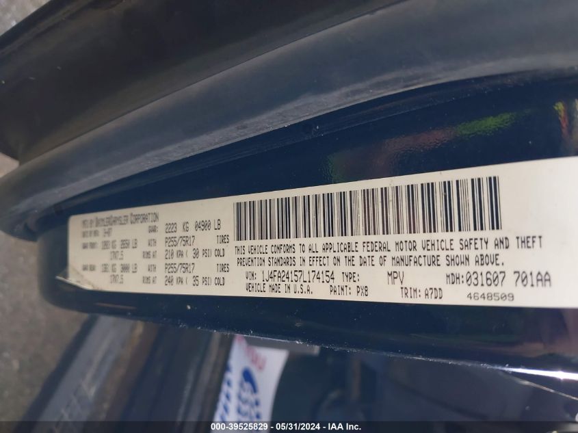 2007 Jeep Wrangler X VIN: 1J4FA24157L174154 Lot: 39525829