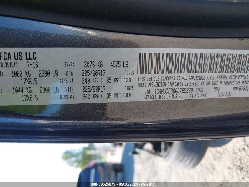 2016 Jeep Compass High Altitude Edition VIN: 1C4NJDEB6GD795269 Lot: 39525879
