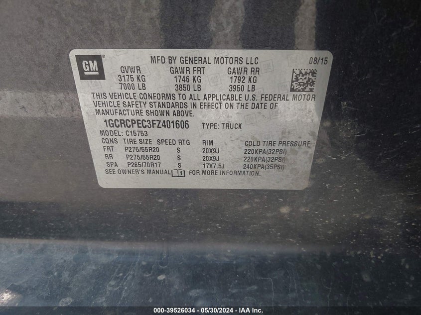 2015 Chevrolet Silverado 1500 Ls VIN: 1GCRCPEC3FZ401606 Lot: 39526034