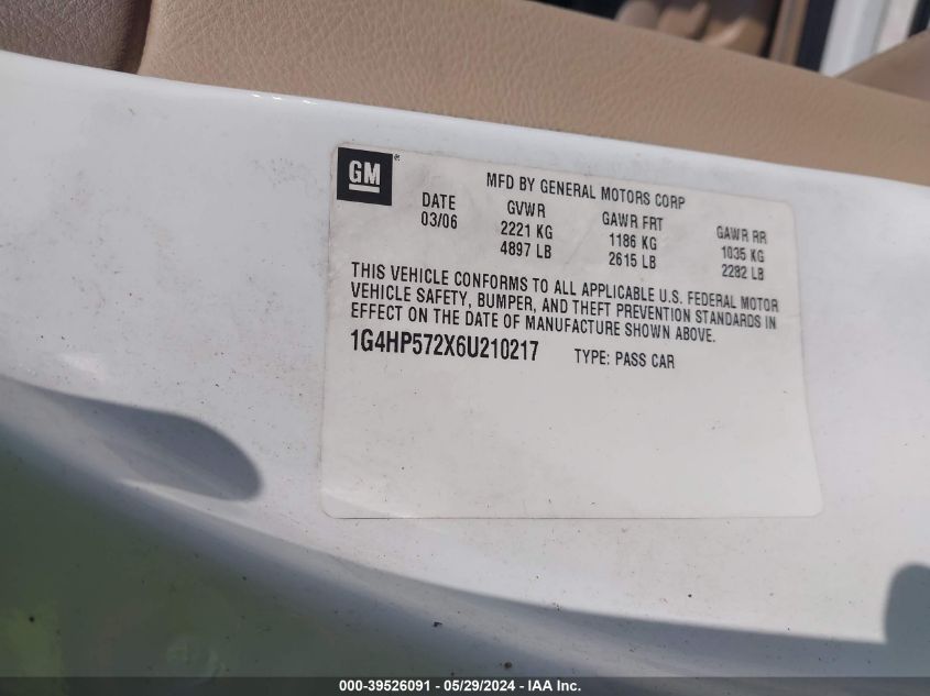 2006 Buick Lucerne Cx VIN: 1G4HP572X6U210217 Lot: 39526091