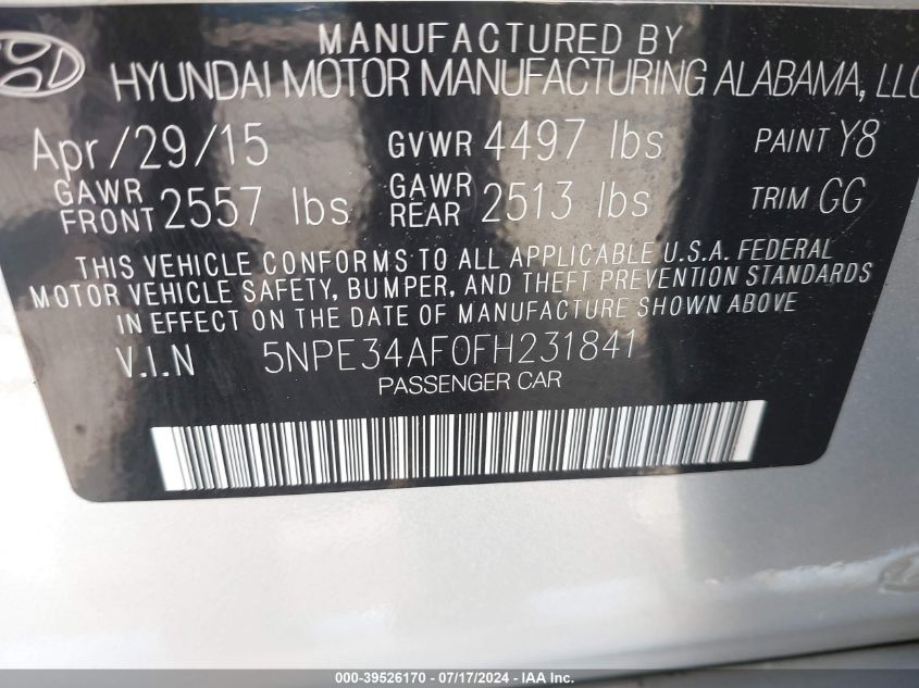 2015 HYUNDAI SONATA SPORT - 5NPE34AF0FH231841