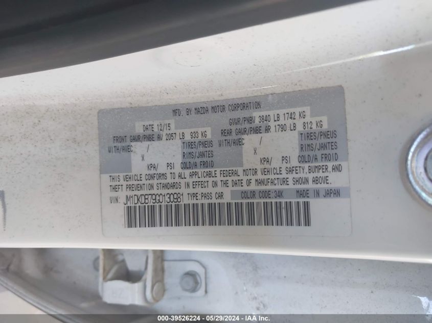 2016 Mazda Cx-3 Sport VIN: JM1DKDB79G0130981 Lot: 39526224