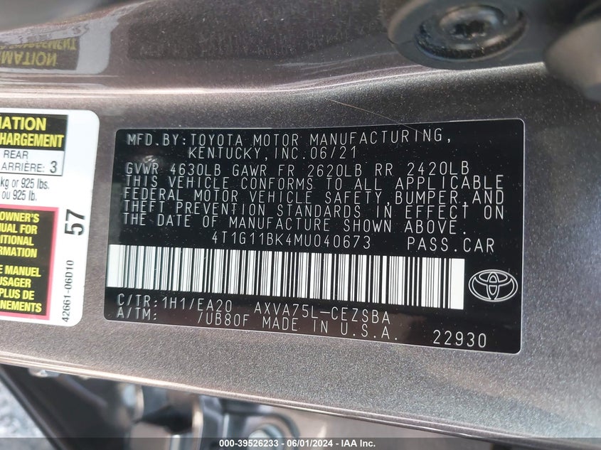 2021 TOYOTA CAMRY SE AWD - 4T1G11BK4MU040673