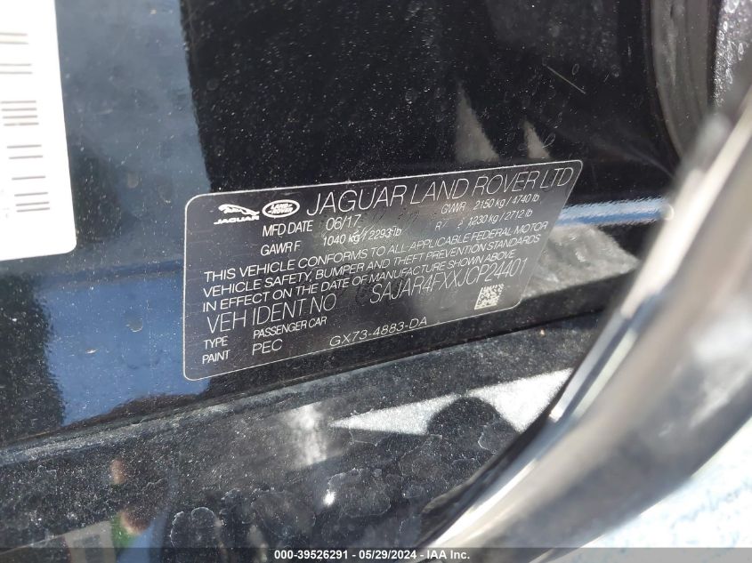 2018 Jaguar Xe 25T VIN: SAJAR4FXXJCP24401 Lot: 39526291