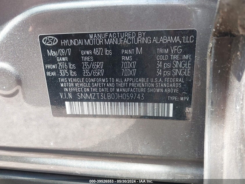 2018 Hyundai Santa Fe Sport 2.4L VIN: 5NMZT3LB0JH059743 Lot: 39526553