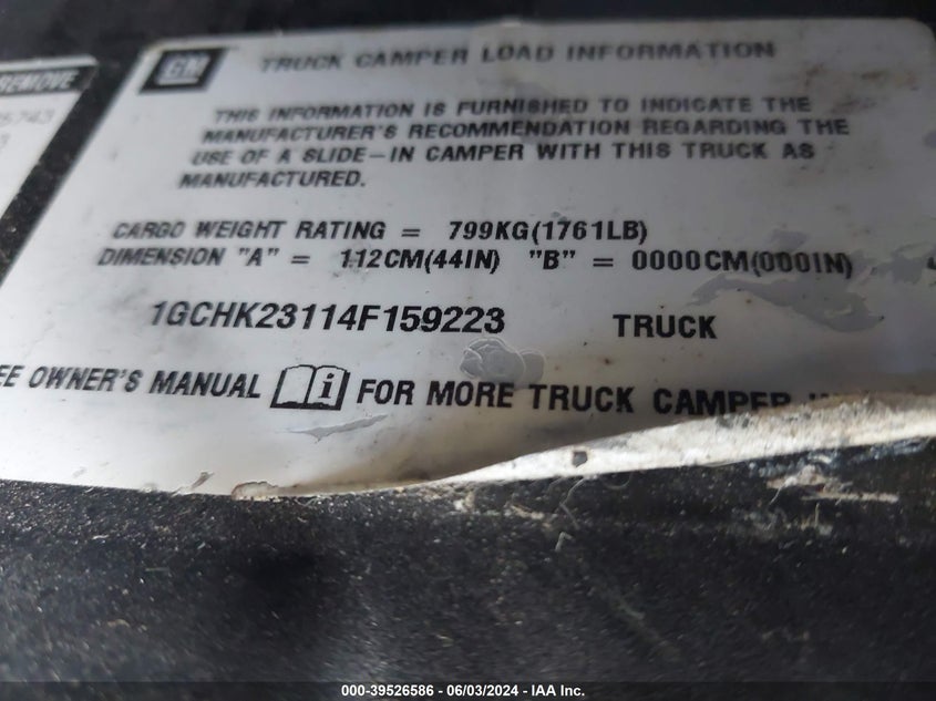 2004 Chevrolet Silverado 2500Hd Lt VIN: 1GCHK23114F159223 Lot: 39526586