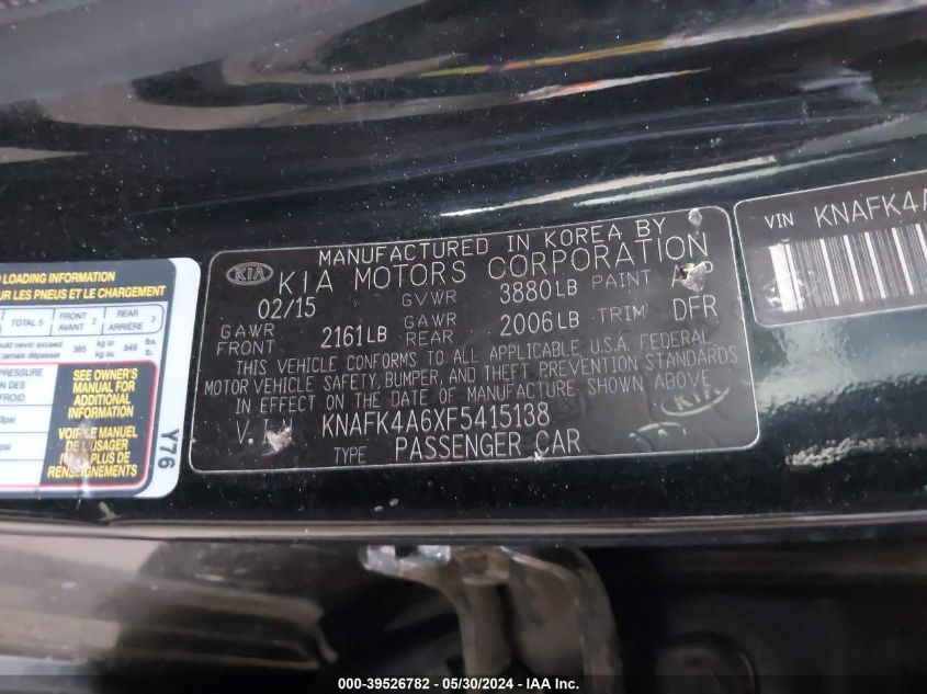 2015 Kia Forte Lx VIN: KNAFK4A6XF5415138 Lot: 39526782