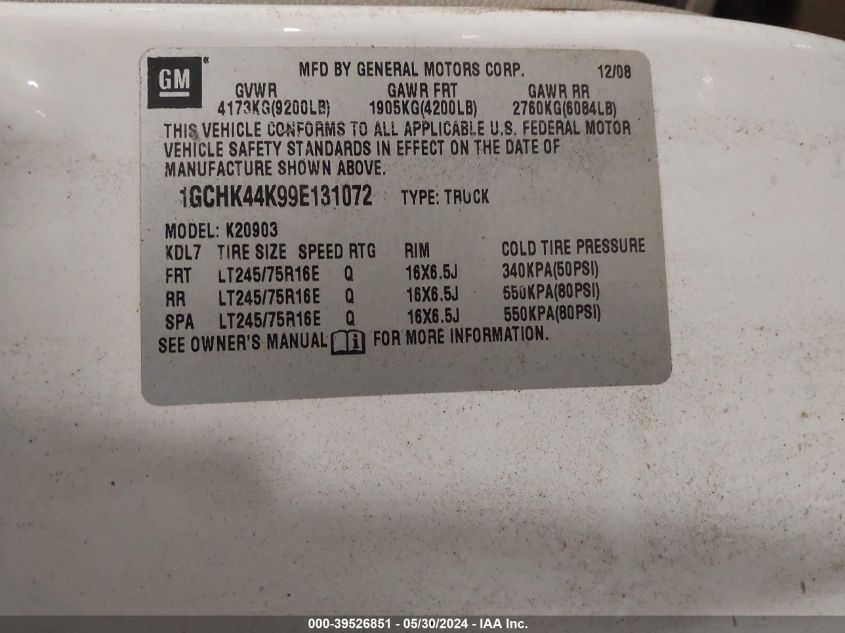 2009 Chevrolet Silverado 2500Hd Work Truck VIN: 1GCHK44K99E131072 Lot: 39526851