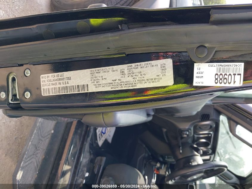 2021 Jeep Wrangler Sport S 4X4 VIN: 1C4GJXAN5MW817353 Lot: 39526859