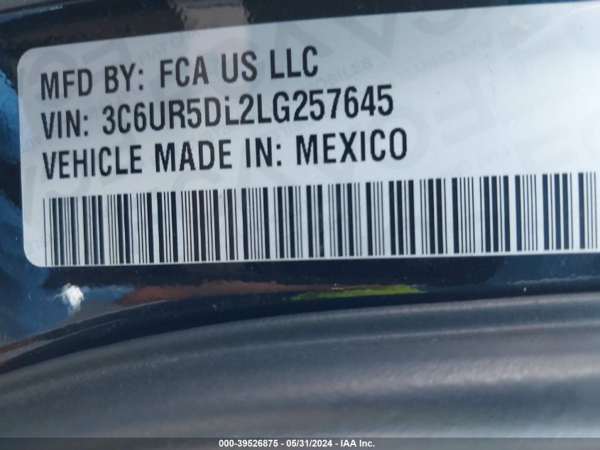 2020 Ram 2500 Big Horn 4X4 6'4 Box VIN: 3C6UR5DL2LG257645 Lot: 39526875