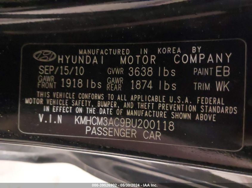 2011 Hyundai Accent Gs VIN: KMHCM3AC9BU200118 Lot: 39526902