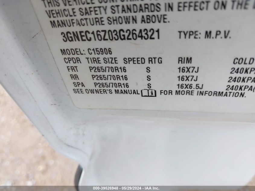 2003 Chevrolet Suburban 1500 Ls VIN: 3GNEC16Z03G264321 Lot: 39526948