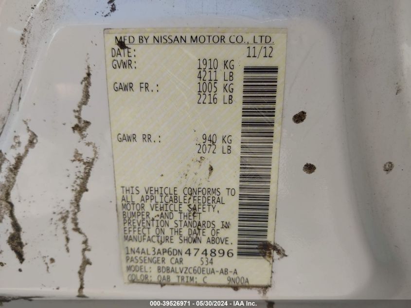 1N4AL3AP6DN474896 2013 Nissan Altima 2.5 Sl