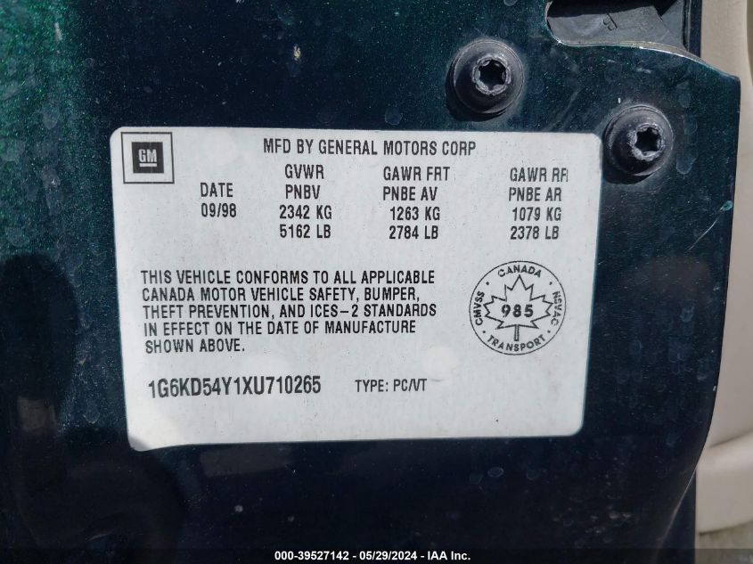 1999 Cadillac Deville Standard VIN: 1G6KD54Y1XU710265 Lot: 39527142