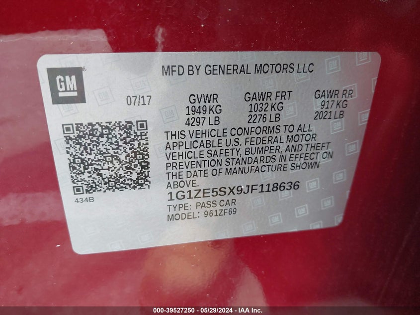 2018 Chevrolet Malibu Premier VIN: 1G1ZE5SX9JF118636 Lot: 39527250