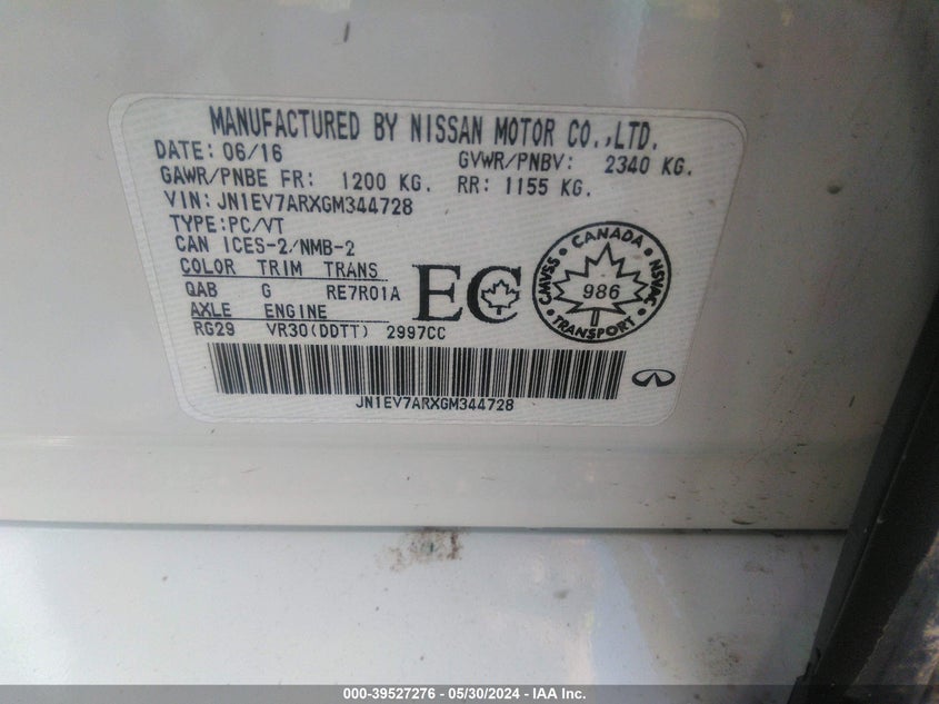 2016 INFINITI Q50 PREMIUM/SPORT - JN1EV7ARXGM344728