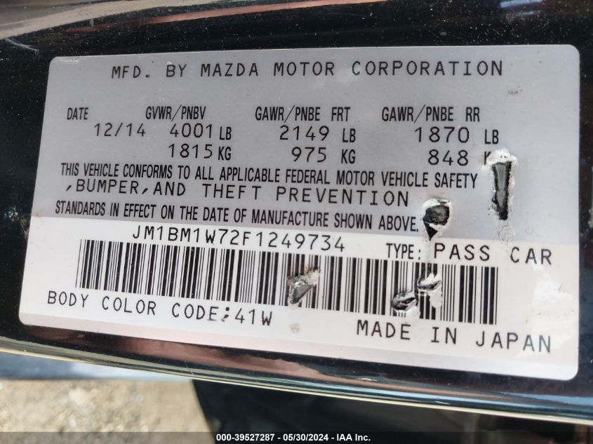 2015 Mazda Mazda3 I Grand Touring VIN: JM1BM1W72F1249734 Lot: 39527287