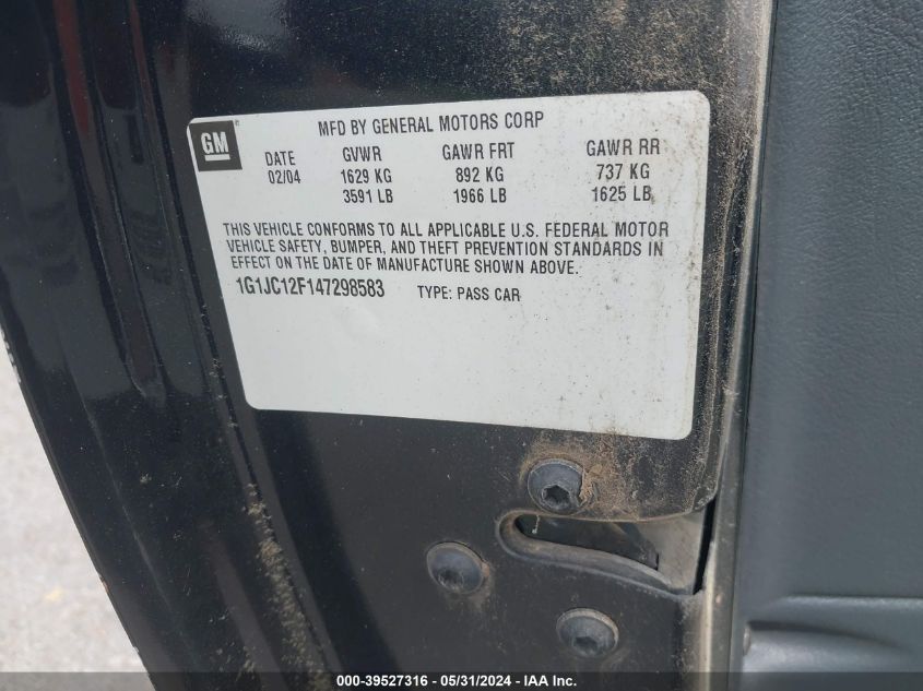 2004 Chevrolet Cavalier VIN: 1G1JC12F147298583 Lot: 39527316