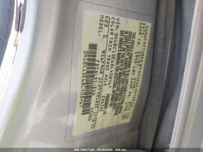 2008 Nissan Versa 1.8S VIN: 3N1BC13E68L408467 Lot: 39527338