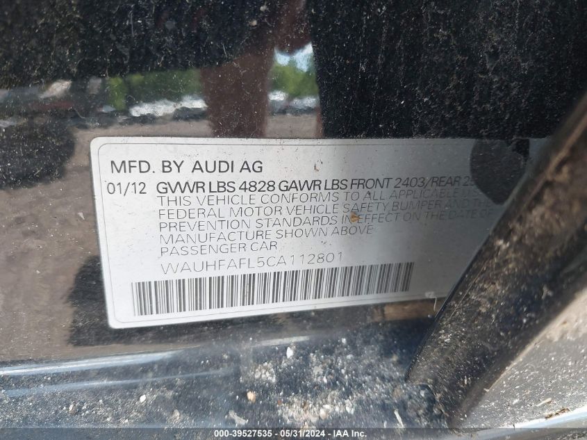 2012 Audi A4 2.0T Premium VIN: WAUHFAFL5CA112801 Lot: 39527535