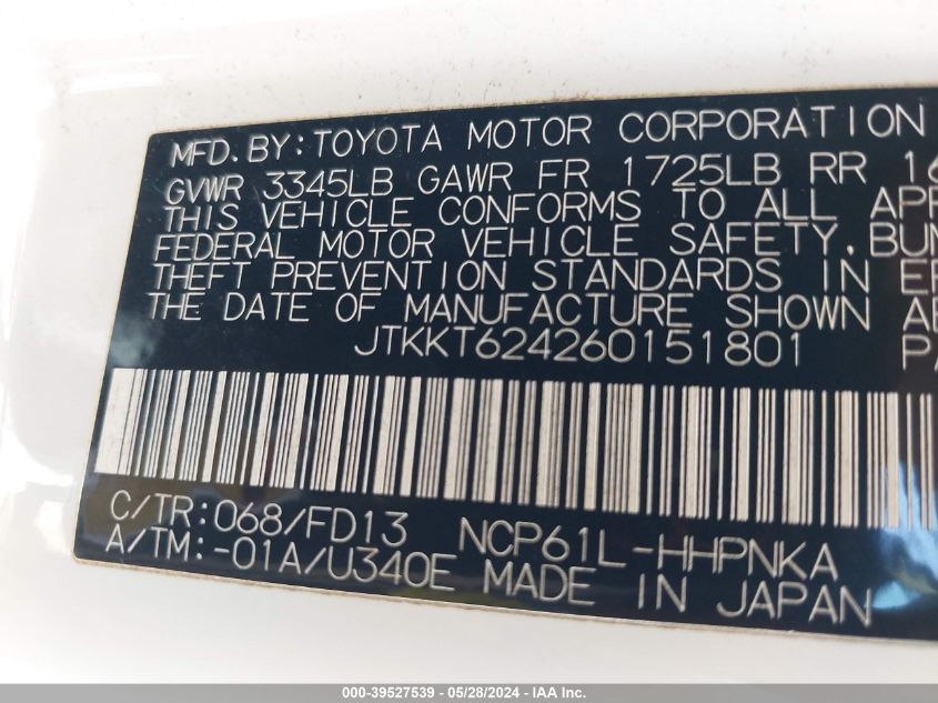 2006 Scion Xa VIN: JTKKT624260151801 Lot: 39527539