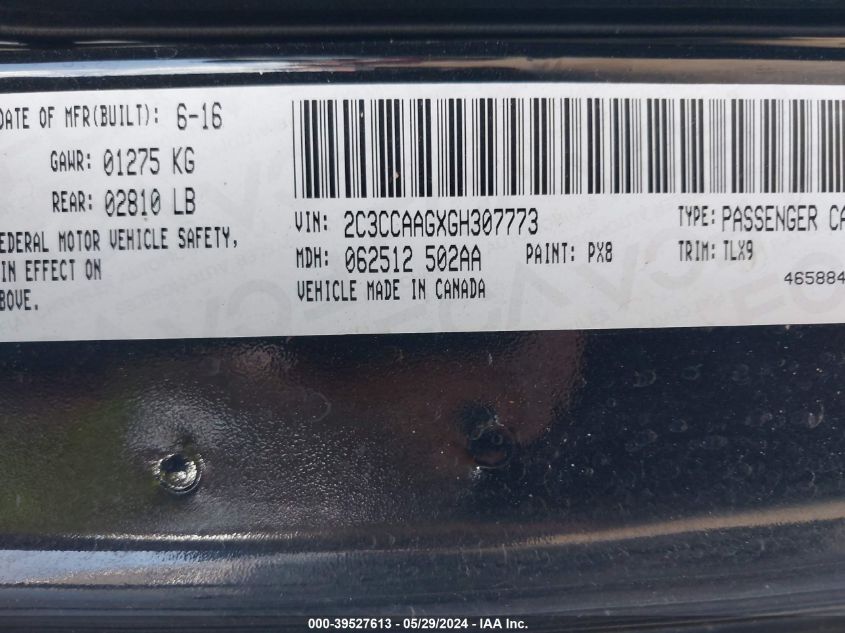 2016 Chrysler 300 Limited VIN: 2C3CCAAGXGH307773 Lot: 39527613