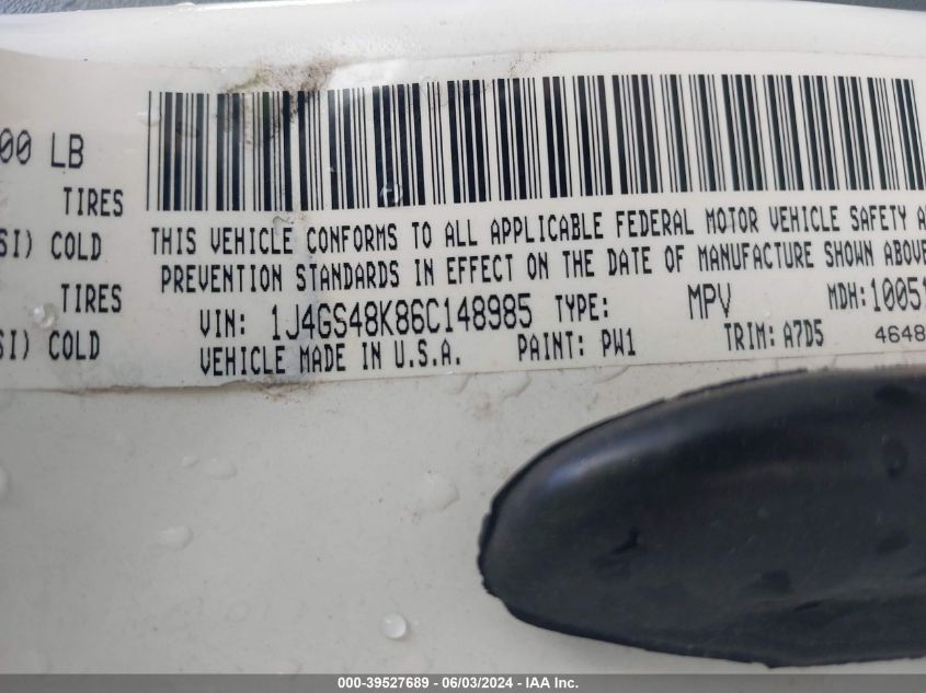 2006 Jeep Grand Cherokee Laredo VIN: 1J4GS48K86C148985 Lot: 39527689