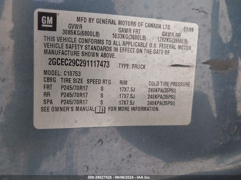 2009 Chevrolet Silverado 1500 Lt VIN: 2GCEC29C291117473 Lot: 39527825