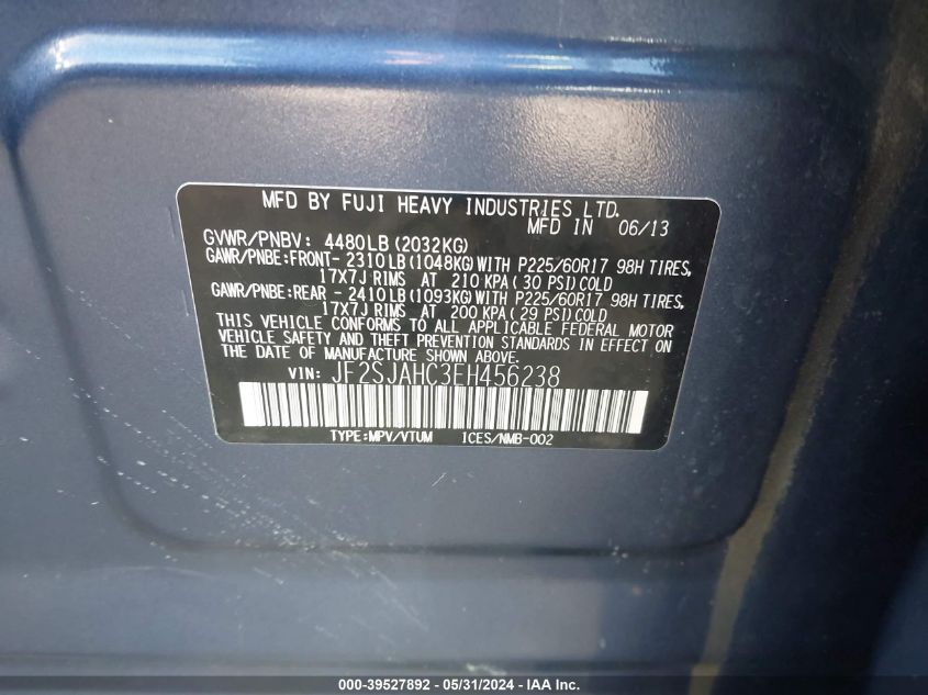 2014 Subaru Forester 2.5I Limited VIN: JF2SJAHC3EH456238 Lot: 39527892